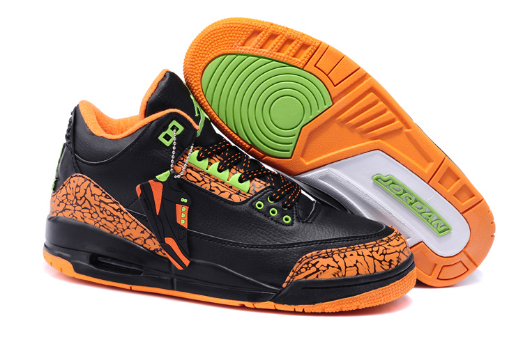New Nike Jordan 3 Retro Black Orange Green Shoes - Click Image to Close