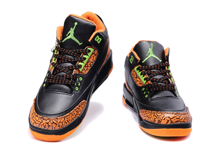 New Nike Jordan 3 Retro Black Orange Green Shoes - Click Image to Close