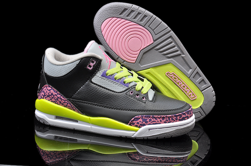 New Nike Jordan 3 Retro Black Pink Yellow White Shoes