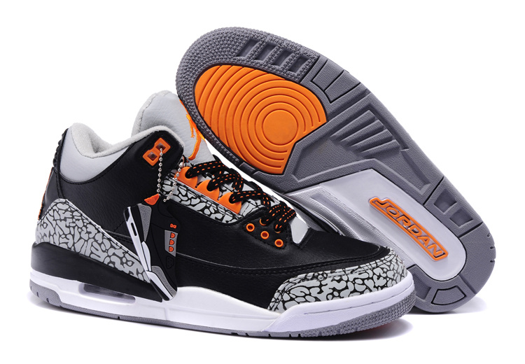 New Nike Jordan 3 Retro Black White Cement Orange Shoes