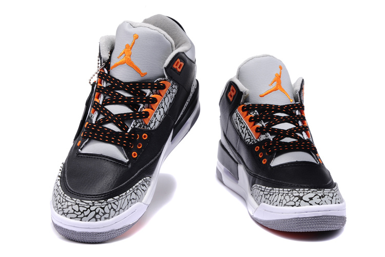 New Nike Jordan 3 Retro Black White Cement Orange Shoes - Click Image to Close