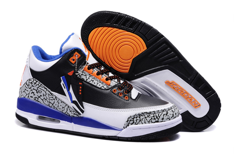 New Nike Jordan 3 Retro Black White Grey Blue Orange Shoes - Click Image to Close