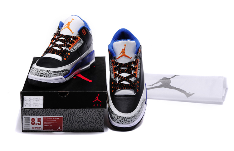 New Nike Jordan 3 Retro Black White Grey Blue Orange Shoes - Click Image to Close
