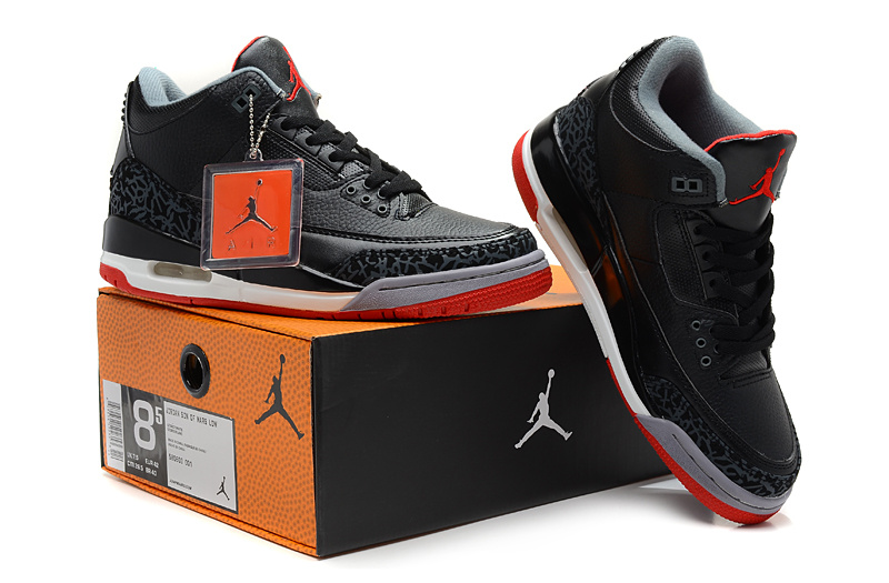 New Nike Jordan 3 Retro Black White Red Shoes - Click Image to Close