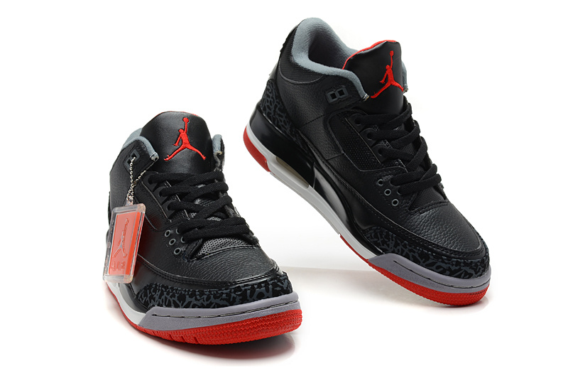 New Nike Jordan 3 Retro Black White Red Shoes - Click Image to Close