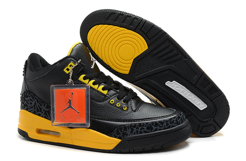 New Nike Jordan 3 Retro Black Yellow Shoes - Click Image to Close