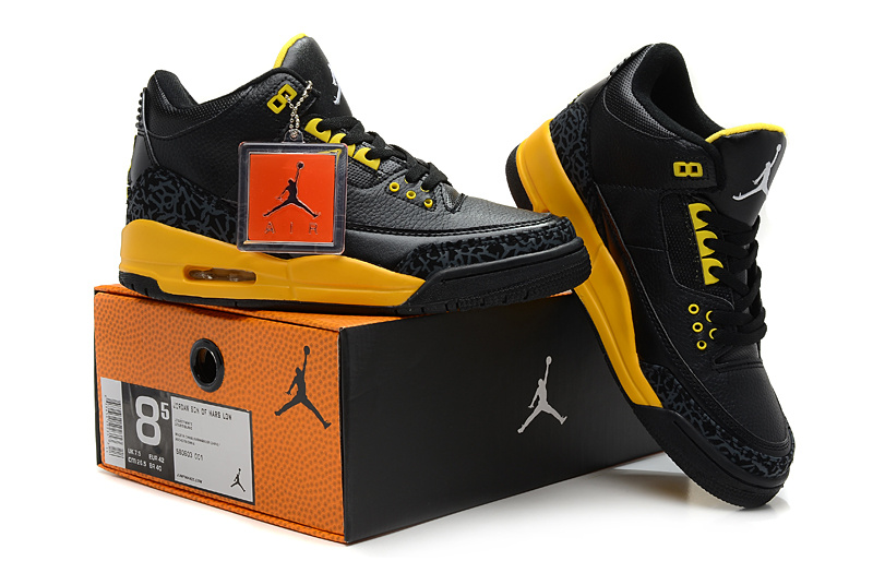 New Nike Jordan 3 Retro Black Yellow Shoes - Click Image to Close