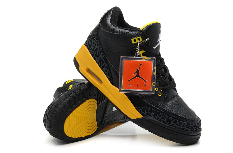 New Nike Jordan 3 Retro Black Yellow Shoes - Click Image to Close