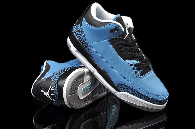 New Nike Jordan 3 Retro Blue Black White Shoes - Click Image to Close