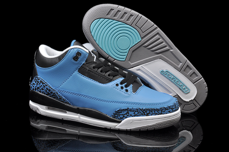 New Nike Jordan 3 Retro Blue Black White Shoes - Click Image to Close