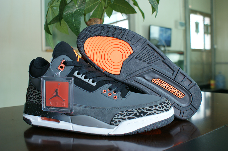 New Nike Jordan 3 Retro Grey White Orange Shoes
