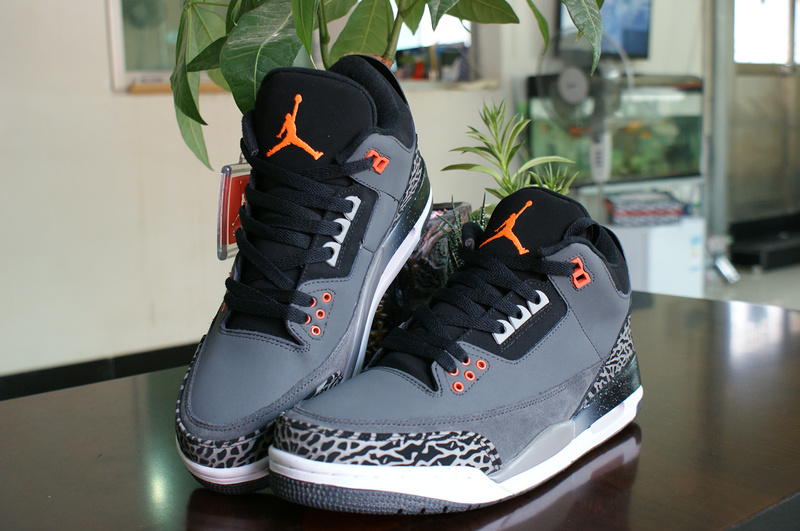 New Nike Jordan 3 Retro Grey White Orange Shoes