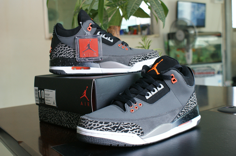 New Nike Jordan 3 Retro Grey White Orange Shoes