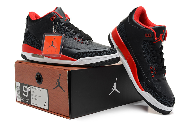 New Nike Jordan 3 Retro Black Red White Shoes - Click Image to Close