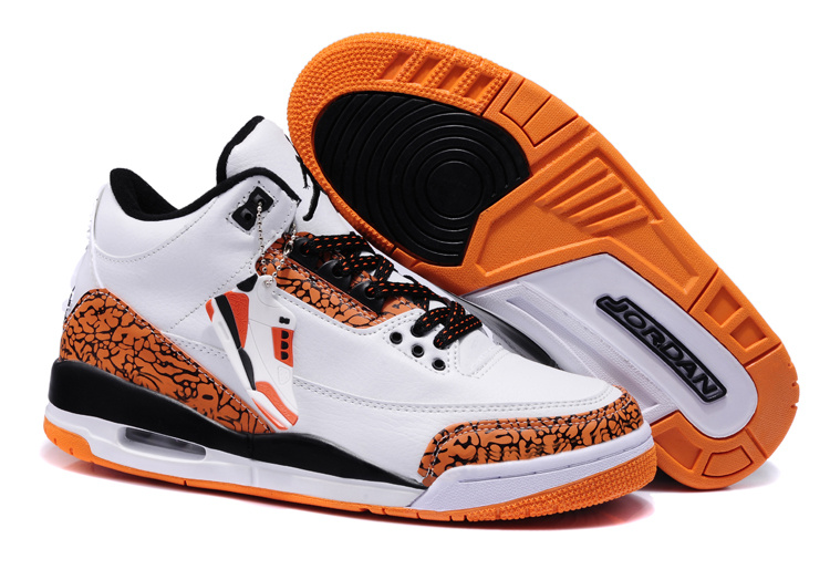 New Nike Jordan 3 Retro White Orange Black Shoes - Click Image to Close