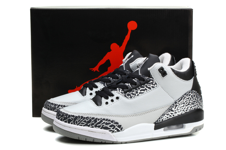 New Nike Jordan 3 Retro Wolf Grey Black Basketball Shoes - Click Image to Close