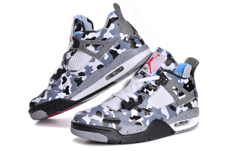 New Jordan 4 Retro Camo White Grey Black Shoes