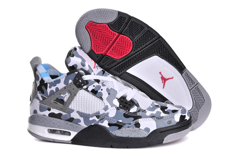 New Jordan 4 Retro Camo White Grey Black Shoes - Click Image to Close