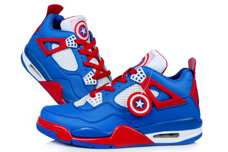 New Jordan 4 Retro Captain America Edition Blue White Red Shoes - Click Image to Close