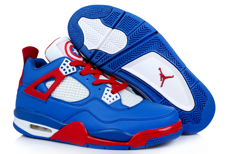 New Jordan 4 Retro Captain America Edition Blue White Red Shoes - Click Image to Close