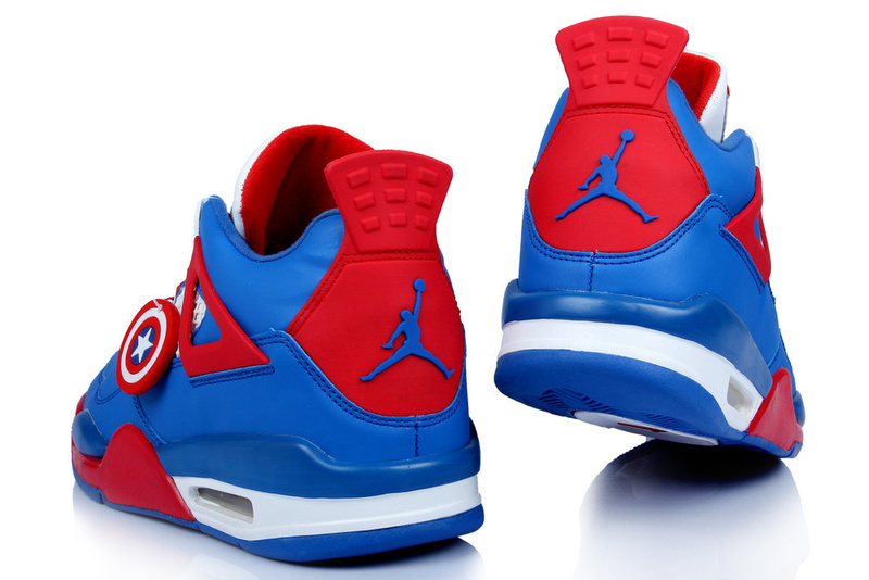 New Jordan 4 Retro Captain America Edition Blue White Red Shoes - Click Image to Close