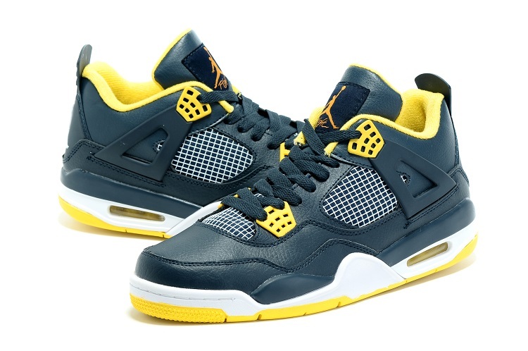 2015 Nike Air Jordan 4 Retro Deep Blue Yellow Shoes - Click Image to Close