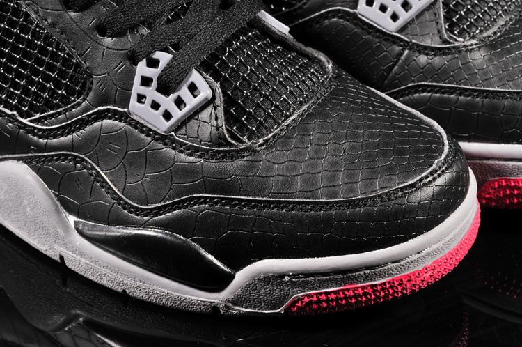 New Jordan 4 Retro Fish Pattern Black Grey Red Shoes - Click Image to Close