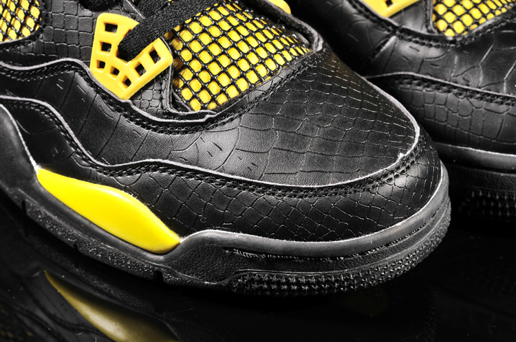 New Jordan 4 Retro Fish Pattern Black Yellow Shoes - Click Image to Close