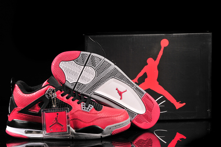 New Jordan 4 Retro Fish Pattern Red Black Shoes