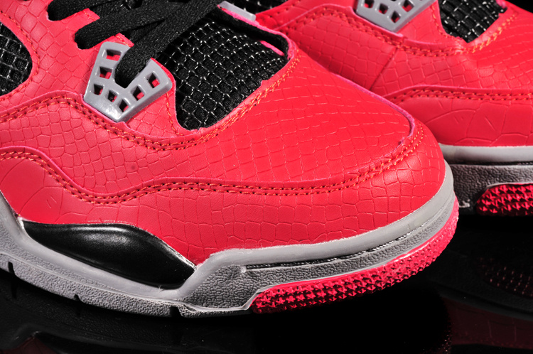 New Jordan 4 Retro Fish Pattern Red Black Shoes - Click Image to Close