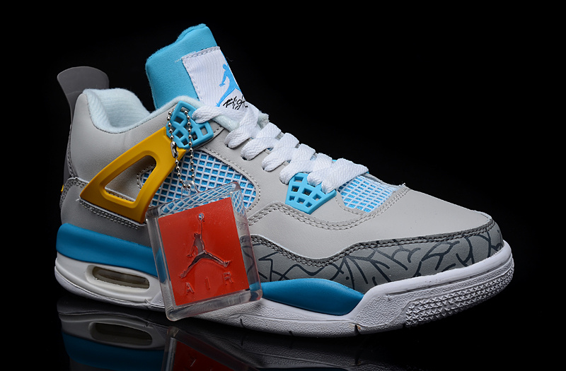 New Jordan 4 Retro Grey Blue White Shoes - Click Image to Close