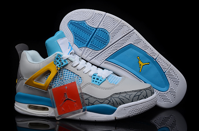 New Jordan 4 Retro Grey Blue White Shoes - Click Image to Close