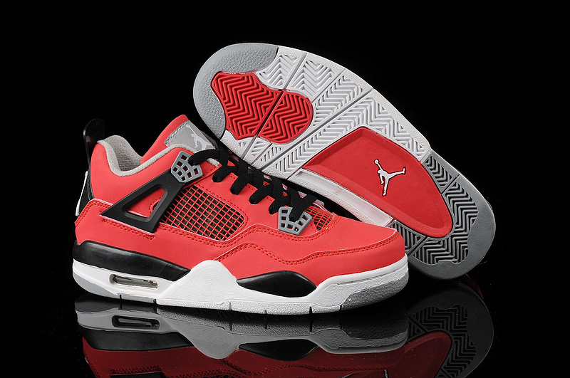 New Jordan 4 Retro Red Black White Basketball Shoes For Women - Click Image to Close