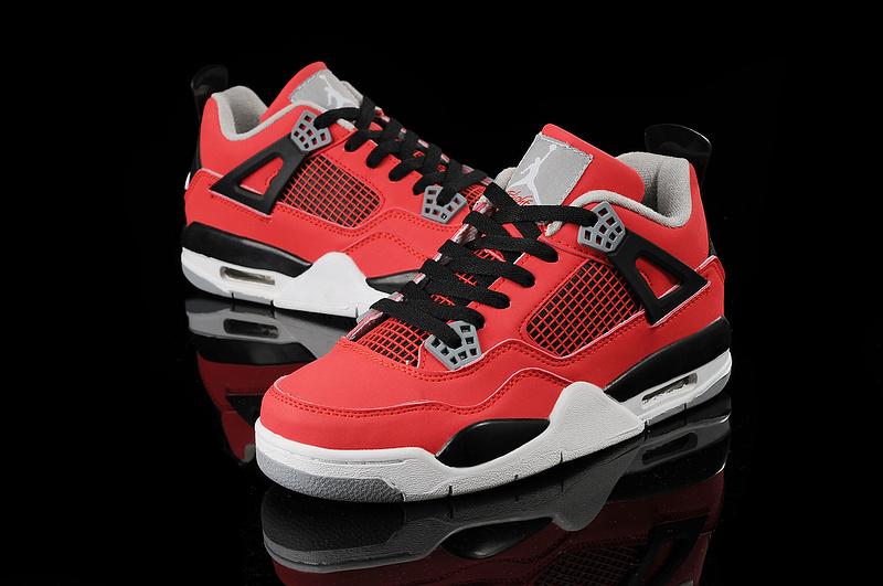 New Jordan 4 Retro Red Black White Basketball Shoes For Women - Click Image to Close