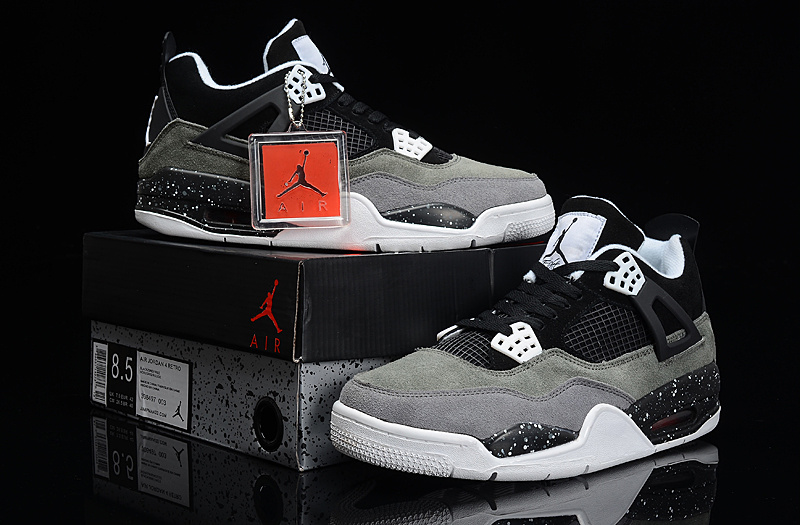 New Jordan 4 Retro Suede Grey Black Shoes