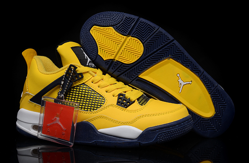 New Jordan 4 Retro Yellow Blue White Shoes