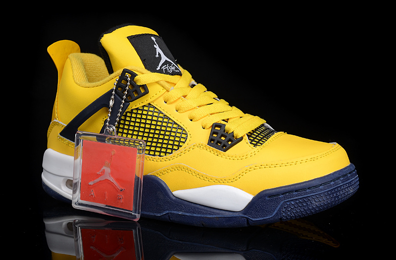 New Jordan 4 Retro Yellow Blue White Shoes - Click Image to Close