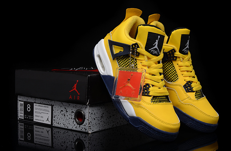 New Jordan 4 Retro Yellow Blue White Shoes - Click Image to Close