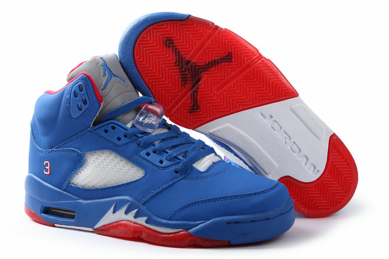 New Nike Air Jordan 5 Retro All Blue Red Shoes - Click Image to Close