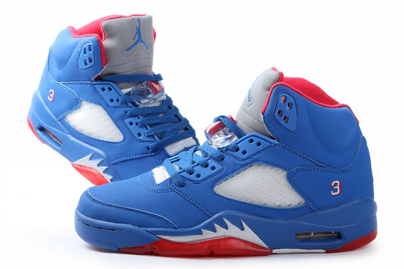 New Nike Air Jordan 5 Retro All Blue Red Shoes