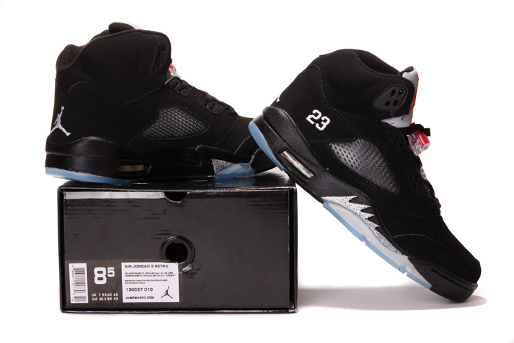 New Nike Air Jordan 5 Retro Black Silver Shoes - Click Image to Close