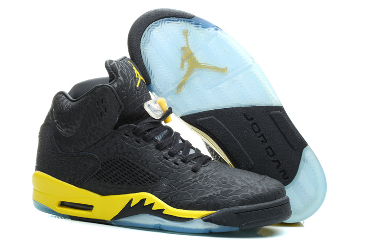 New Nike Air Jordan 5 Retro Burst Crack Black Yellow Basketball Shoes