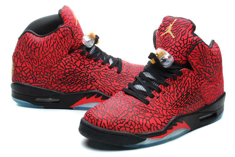 New Nike Air Jordan 5 Retro Burst Crack Red Black Basketball Shoes