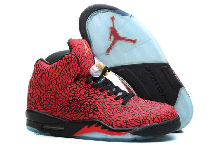 New Nike Air Jordan 5 Retro Burst Crack Red Black Basketball Shoes - Click Image to Close