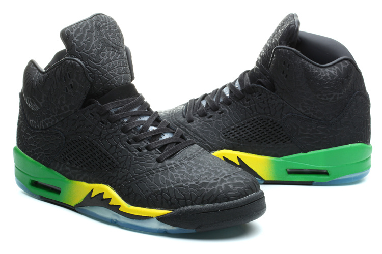 New Nike Air Jordan 5 Retro Burst Crack Shoes Black Green Yellow - Click Image to Close