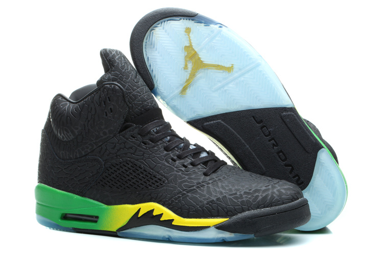 New Nike Air Jordan 5 Retro Burst Crack Shoes Black Green Yellow - Click Image to Close
