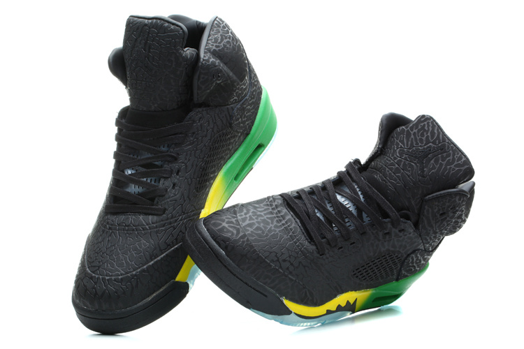 New Nike Air Jordan 5 Retro Burst Crack Shoes Black Green Yellow