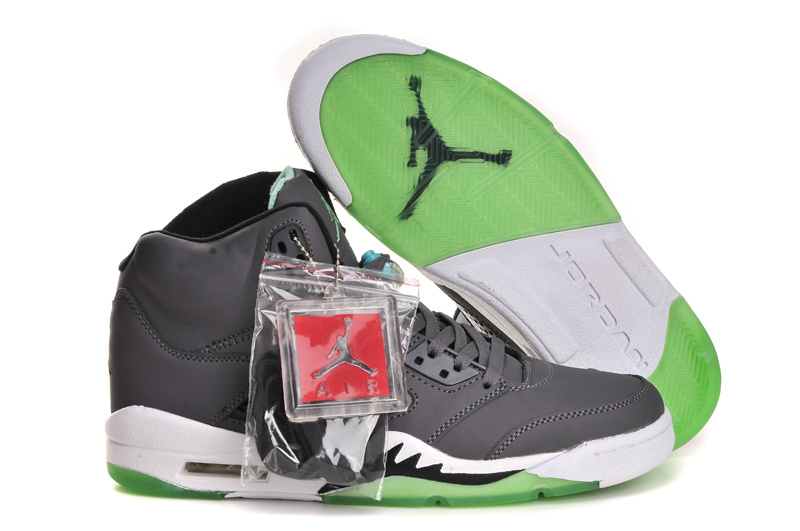 New Nike Air Jordan 5 Retro Grey White Green Shoes