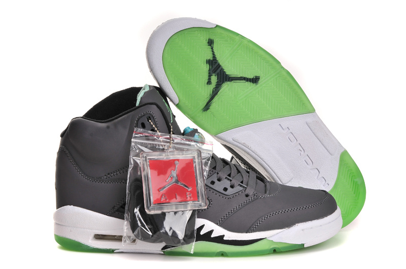 New Nike Air Jordan 5 Retro Grey White Green Shoes - Click Image to Close