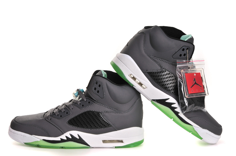 New Nike Air Jordan 5 Retro Grey White Green Shoes